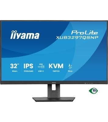 Монитор 32" Iiyama ProLite XUB3297QSNP-B1 IPS QHD, 100 Гц, 1 мс (MPRT), 16:9, 350 кд/м², HDMI 2.0, DP 1.4, USB-C (95 Вт PD), встроенные динамики (2x2.5 Вт), KVM-модуль, поворотная подставка, черный
