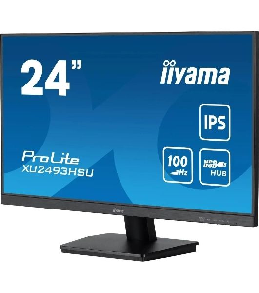 Монитор 23.8" Iiyama ProLite XU2493HSU-B7 IPS 1920x1080, 100 Гц, 1 мс, 16:9, 300 кд/м², HDMI 1.4, DP 1.2, 3.5 Jack, USB Hub (2x USB 2.0), динамики (2x2 Вт), Adaptive-Sync, черный