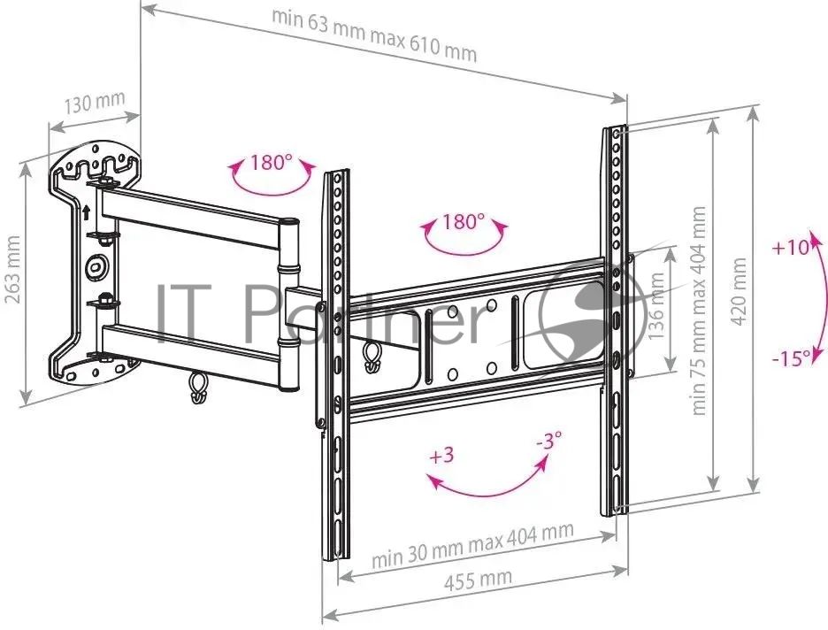 Кронштейн для телевизора Arm Media LCD-415 черный, 24"-55" макс. 35 кг, настенный, поворотно-выдвижной и наклонный