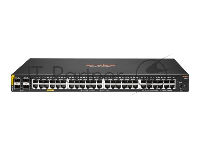 Коммутатор HPE Aruba Networking CX 6000 48G Class4 PoE 4SFP 370W, 48×1 Гбит/с PoE+ + 4×1 Гбит/с SFP, управляемый