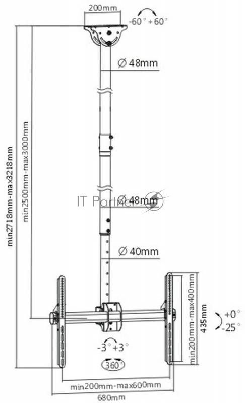 Кронштейн для телевизора Arm Media LCD-3000 черный, 32"-90" макс. 55 кг, потолочный, поворот и наклон