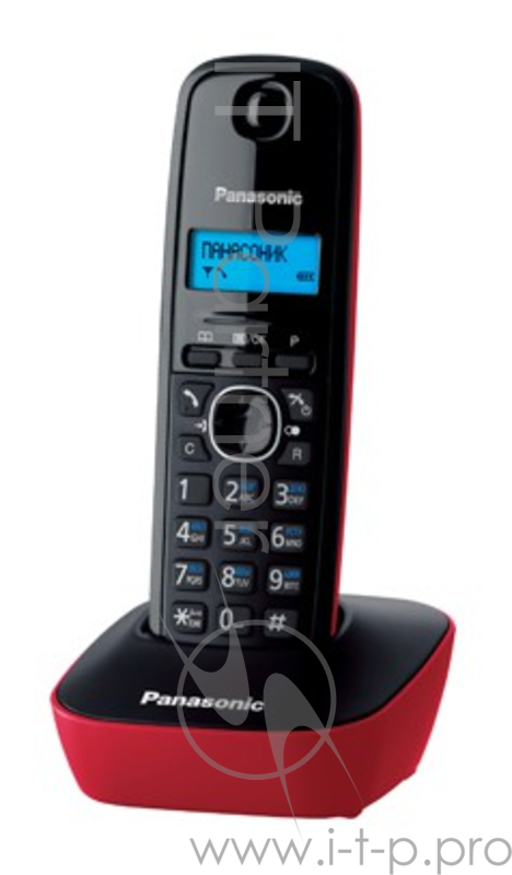 Телефон беспроводной (DECT) Panasonic KX-TG1611RUR (красный) АОН, Caller ID,12 мелодий звонка,подсветка дисплея,поиск трубки