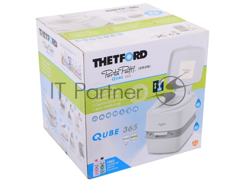Биотуалет Thetford Porta Potti Qube 365 White (белый, нижн бак 21л, верхн бак 15л, ручн насос, индикатор заполн нижнего бака, размер 41,4х38,3х4