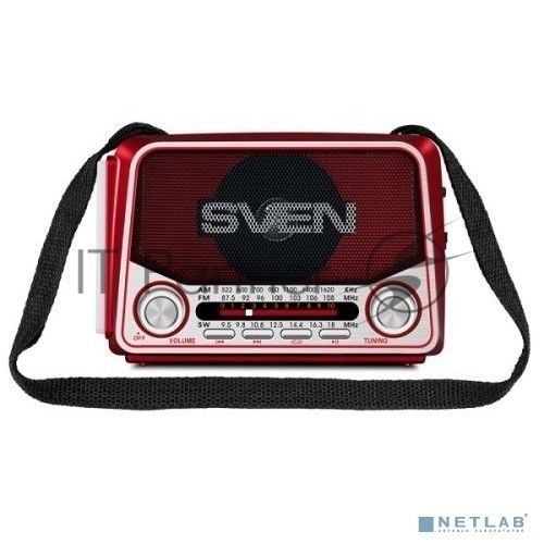 Радиоприемник АС SVEN SRP-525, красный (3 Вт, FM/AM/SW, USB, microSD, фонарь, встроенный аккумулятор)