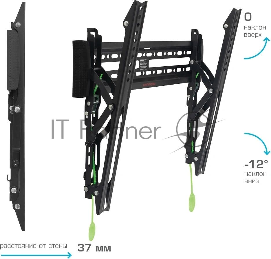 Кронштейн Arm media PLASMA-14 черный Кр. стал. наст. для TV 26"-65", max 50 кг, 1 ст св., нак. 0°-12° от ст. 37 мм, max VESA 400x400 мм.
