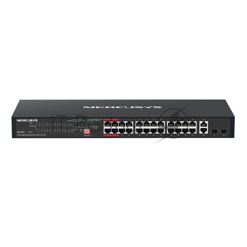 Коммутатор Mercusys MS128GP, 24×1 Гбит/с PoE + 2×1 Гбит/с + 2×1 Гбит/с SFP, неуправляемый