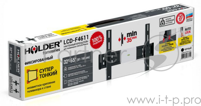 Кронштейн для телевизора Holder LCD-F4611 черный, 32"-65" макс. 40 кг, настенный, фиксированный
