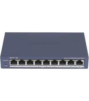 Коммутатор Hikvision DS-3E1309P-EI(O-STD)(B), 8×100 Мбит/с PoE + 1×1 Гбит/с, настраиваемый