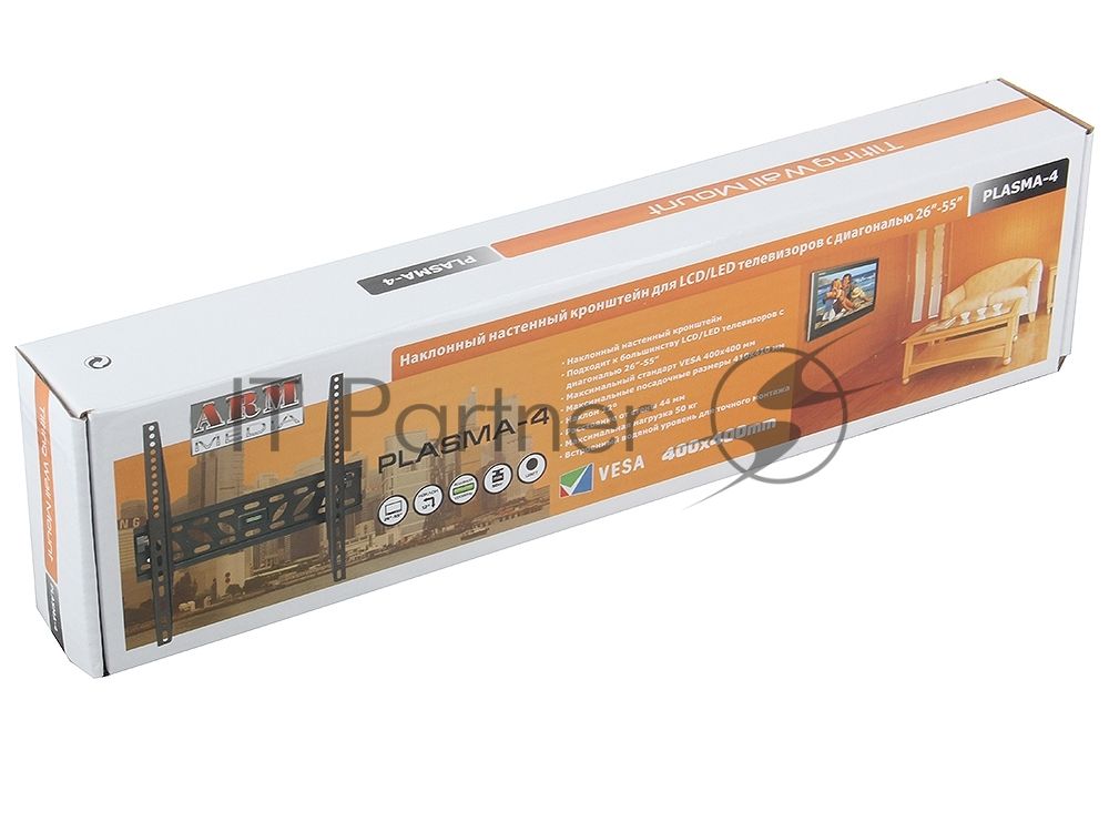 Кронштейн ARM Media PLASMA-4 Плазма тв 26"-55", настенный, 1ст. свободы, VESA 400*400, max 50 кг Черный