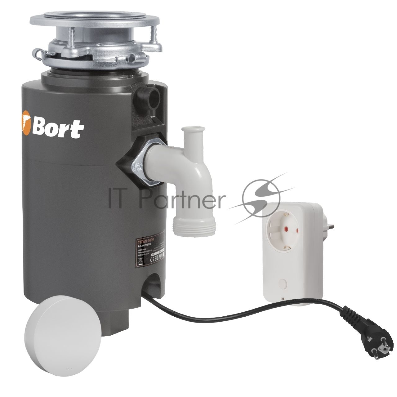 Измельчитель пищевых отходов Bort TITAN 4000 (Control) Мощность л.с. 0,75; 560 Вт; 4,2 кг/мин; 3200 об/мин; 1400 мл; Металл;набор аксессуаров 5 шт [93410242]