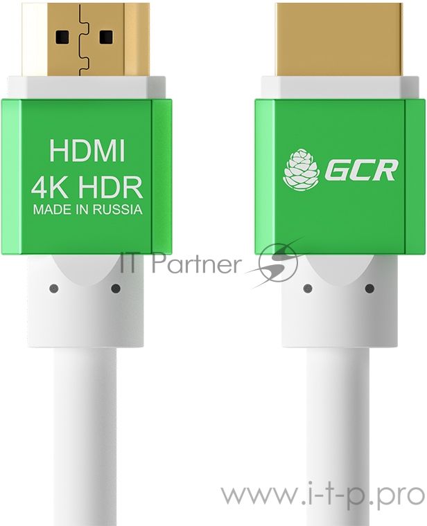 Кабель Greenconnect 1.0m HDMI версия 2.0, HDR 4:2:2, Ultra HD, 4K 60 fps 60Hz/5K*30Hz, 3D, AUDIO, 18.0 Гбит/с, 28/28 AWG, OD7.3mm, тройной экран, белый, AL корпус зеленый