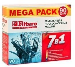 Таблетки для посудомоечных машин Filtero Мега Пак 7 в 1., уп.90 шт. Таблетки для посудомоечных машин Filtero Мега Пак 7 в 1., уп.90 шт.