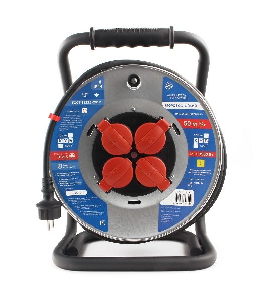 Удл. на мет. катушке “Power Cube” IP44 16А 50м резина 3*2,5мм2 4 роз. с/з