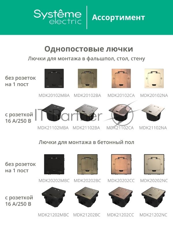 MultiDesk Лючок с розеткой 2К+З, 16А/250В, IP44 с монтажной коробкой для стены, фальшпола, стола Медь, тип MDK21 | MDK21102CA | SE