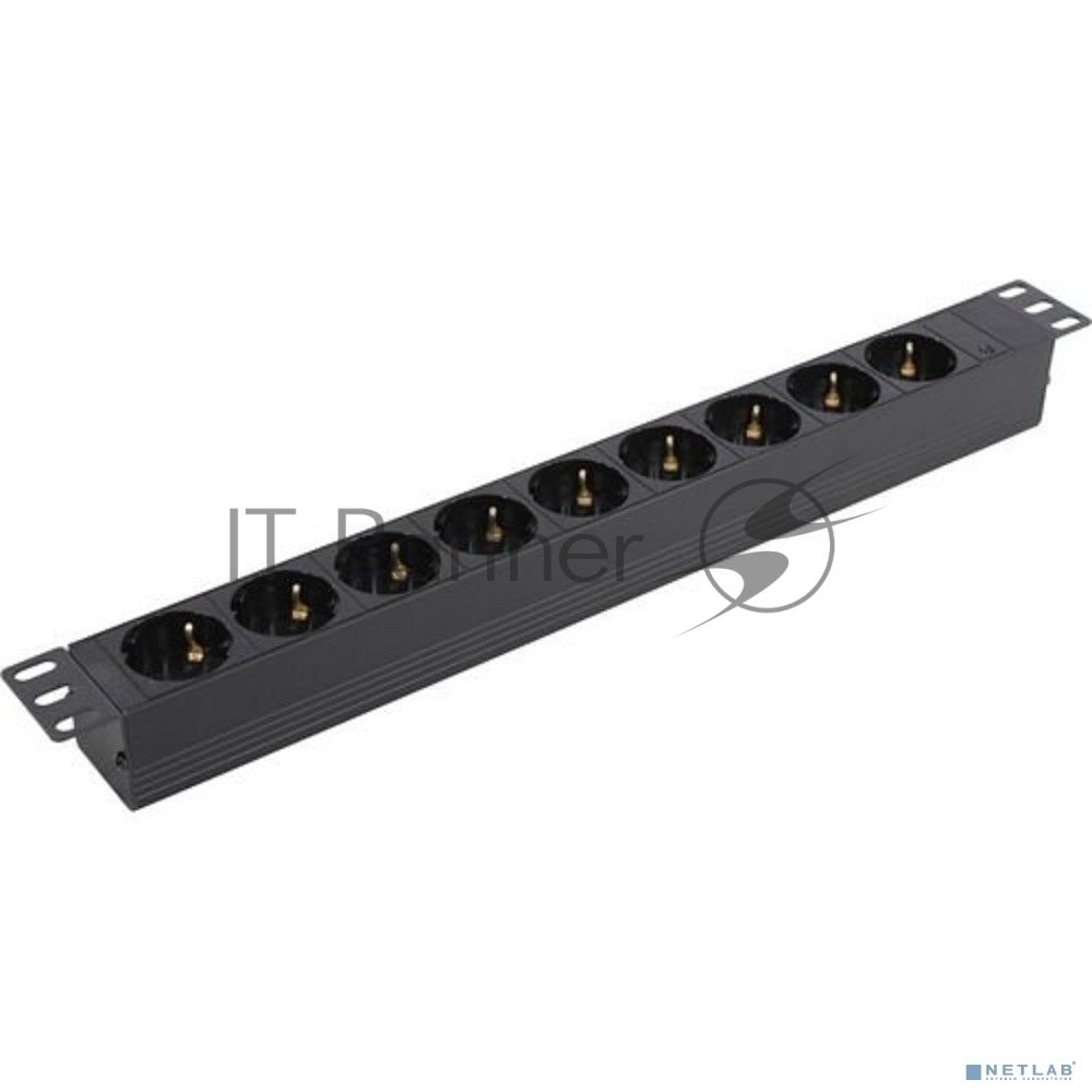 Блок розеток горизонтальный ExeGate ServerPro PDU-19H907 Al-9S-C20, 19", 1U, Алюминий, 9 Schuko, С20, черный