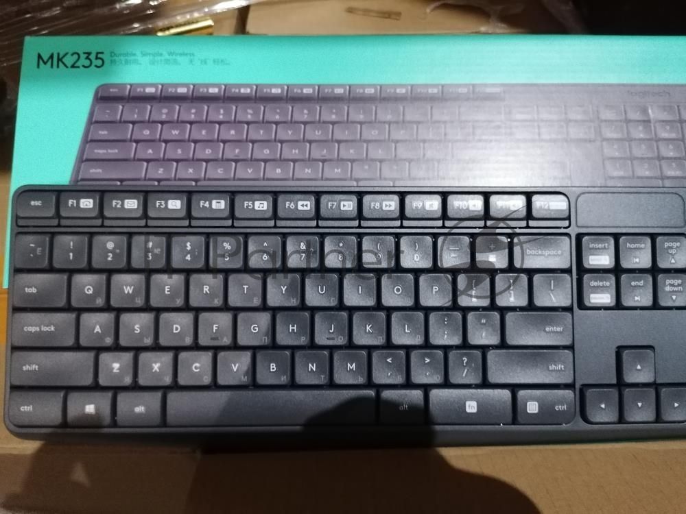 Комплект клавиатура+мышь Logitech MK235 беспроводной, USB, 1000 DPI, серый ( неоригинальная гравировка)