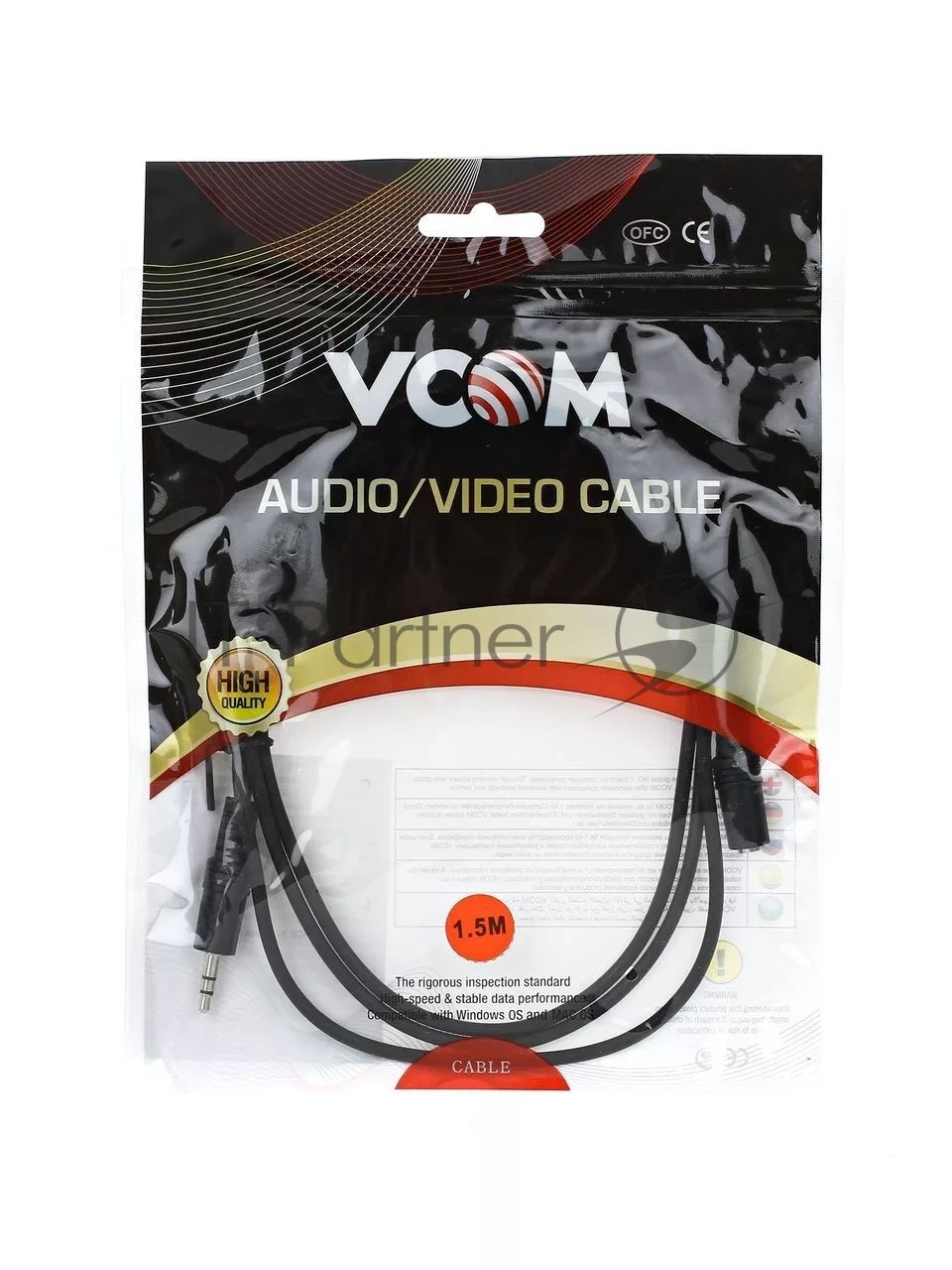 Кабель удлинительный VCOM 3.5 Jack (M) - 3.5 Jack (F), стерео, аудио, 1.5м