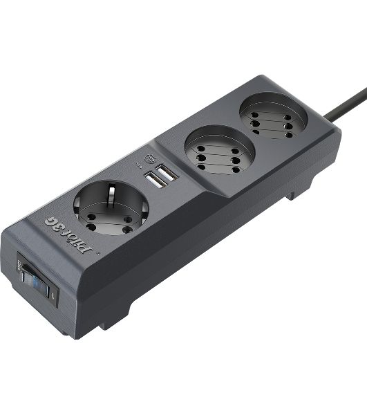 Сетевой фильтр Surge protector Pilot 3G 3xGP euro outlets, 10А/2.2 кВа, 2xUSB, 10m, черный