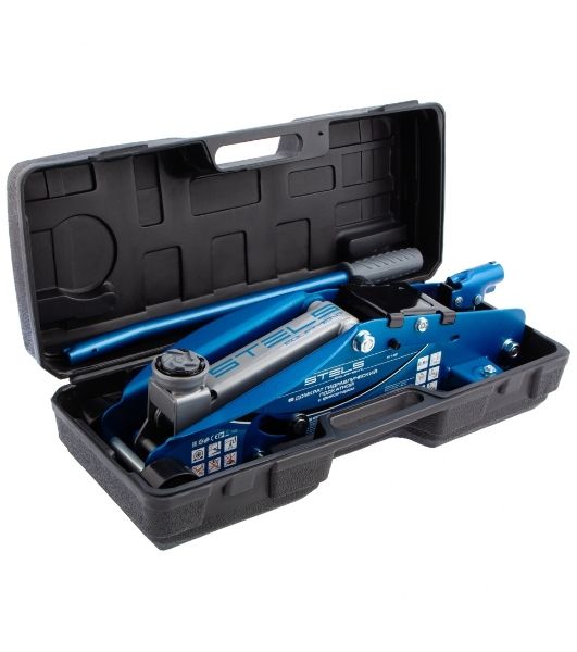Домкрат Stels 51132 гидравлический подкатной с фиксатором 2.5 т safety pin 140-385 мм в кейсе