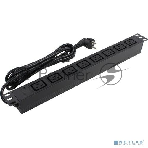 Блок розеток горизонтальный ExeGate ServerPro PDU-19H015 Al-8C19-EU3, 19", 1U, Алюминий, 8 IEC 320 C19, кабель с евровилкой VDE-250V-16A-3*1.5mm2, 3 метра, черный