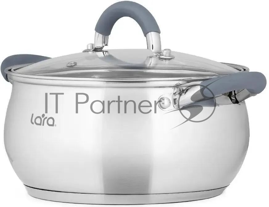 Кастрюля LARA LR02-483 BELL 22x12,5 см, 4,7 л, нержавеющая сталь 316L (хром/никель/молибден), индукционное дно, силиконовая ручка, стеклянная крышка