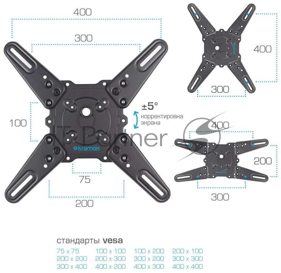 Кронштейн для телевизора Kromax ATLANTIS-40 серый 22"-65" макс.40кг настенный поворот и наклон