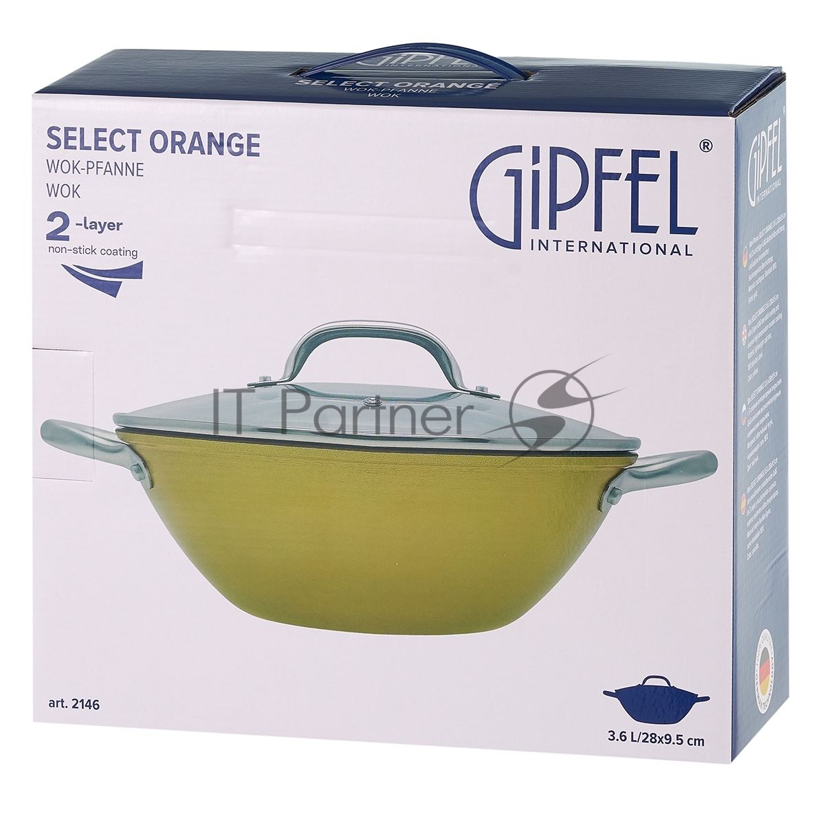 Вок Select Orange 28х9,5см/3,6л облегченный чугун, Ilag, стеклянная крышка. Цвет: желтый