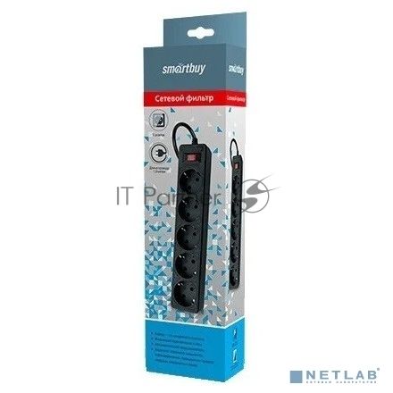 Сетевой фильтр Smartbuy SBSP-18-K One, 10А, 2 200 Вт, 5 розеток, длина 1,8 м, черный (SBSP-18-K)/45