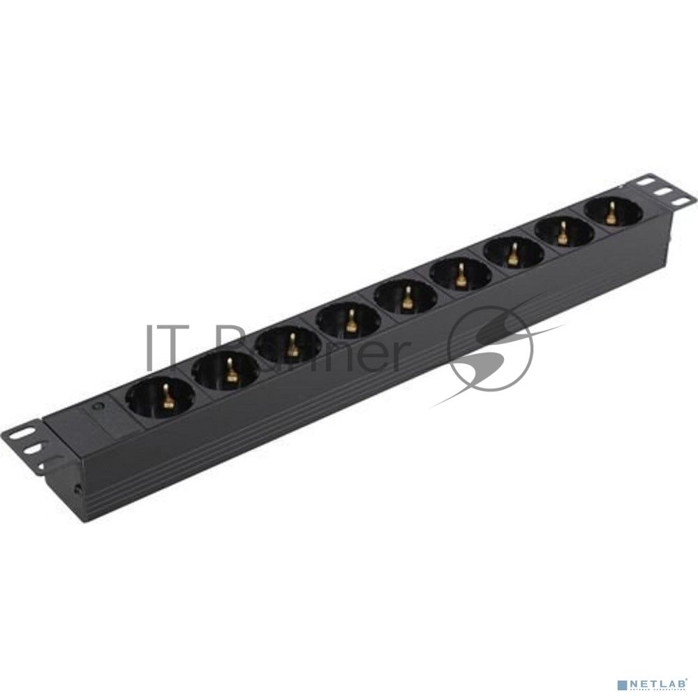 Блок розеток горизонтальный ExeGate ServerPro PDU-19H901 Al-9S-C14, 19", 1U, Алюминий, 9 Schuko, С14, черный