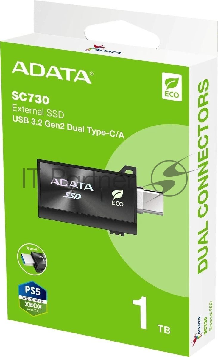 Внешний SSD ADATA SC730, 1TB, USB 3.2 Gen 2 Type-A/Type-C, R/W 600/600, черный