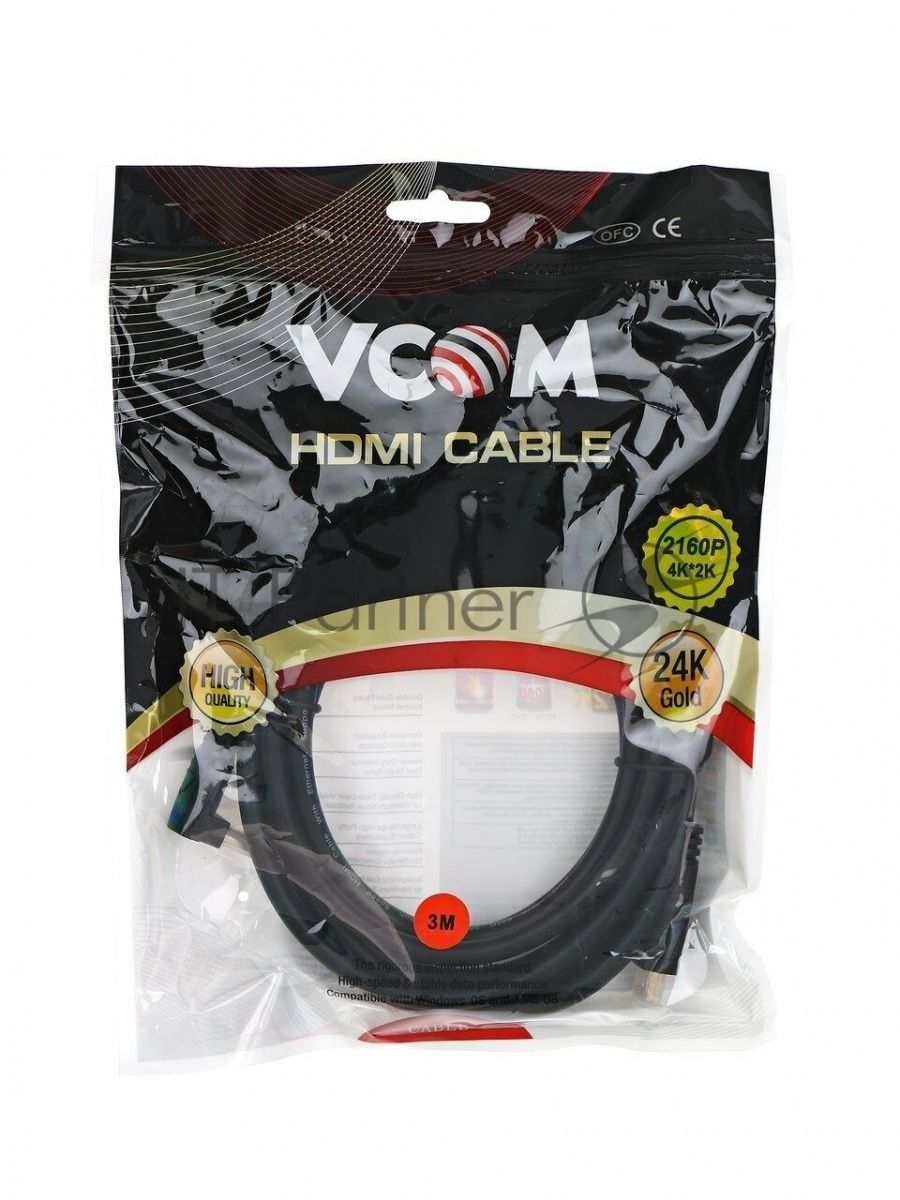 Кабель VCOM CG523-3M Кабель HDMI<=>HDMI-угловой коннектор 90град  3м, 2.0V