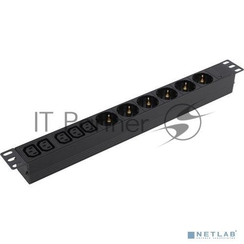 Блок розеток горизонтальный ExeGate ServerPro PDU-19H010 Al-5C136S-C14, 19", 1U, Алюминий, 5 IEC 320 C13, 6 Schuko, С14, черный