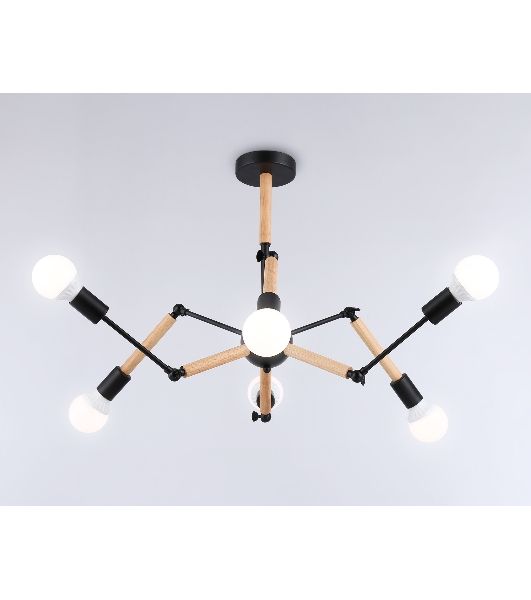 Светильник Ambrella light TR80488/6 BK/LW черный/светлое дерево E27/6 max 60W D930*510