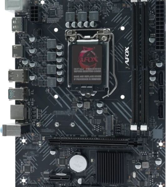 Материнская плата AFOX IH510D4-MA-V4, LGA 1200, Intel H510, 2xDDR4, 3xSATA, 1xM.2, 1xPCIe 3.0 x16, 1xPCIe 3.0 x1, 1xHDMI, 1xDP, 1x1Gb LAN, 2xUSB-A 5Gbps, 2xUSB-A 2.0, 3x3.5 мм, 5.1, mATX