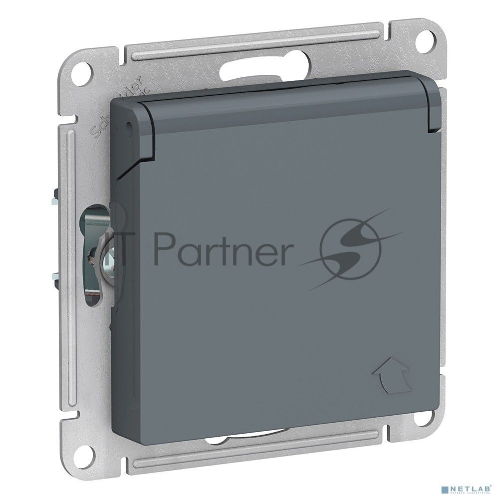 Механизм розетки 1-м СП AtlasDesign 16А IP20 с заземл. защ. шторки с крышкой грифель
