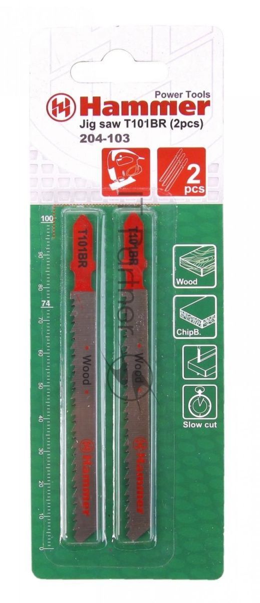 Пилка для лобзика Haммer Flex 204-103 JG WD T101BRдр.\пл, 74мм, шаг 2.5, обр.зуб, HCS, 2шт.