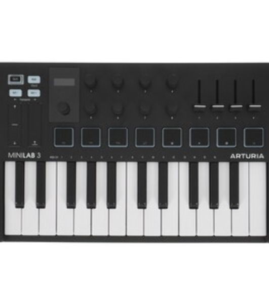 MIDI клавиатура 231509 Arturia MiniLAB 3 Rose Quartz 25 клавиш, 8 энкодеров, 8 RGB пэдов, 8 фейдеров, дисплей, сенсорные регуляторы Pitch/Modulation, MIDI-выход, 1/4" Jack вход педали, режим Chord, арпеджиатор, USB-C