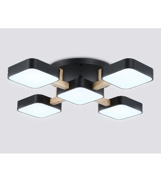 Светильник Ambrella light FL4883/5 BK/WD черный/дерево 90W 3000-6000K 675*675*110 (без ПДУ)