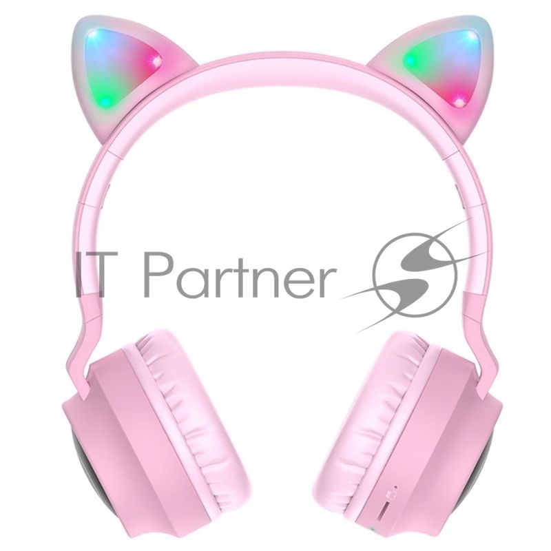 Беспроводные/проводные наушники Hoco W27 розовый, накладные, Bluetooth + проводной, "кошачьи ушки", до 5 ч.