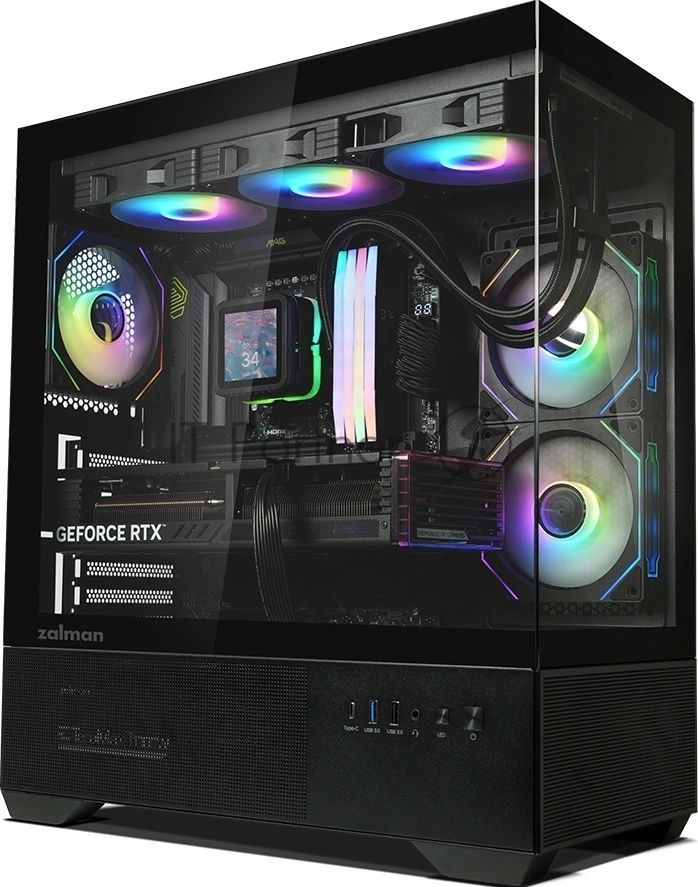 Компьютерный корпус ZALMAN CHRONIX V2, ATX, BLACK, WINDOW, 1xCombo (3.5’’ or 2.5’’), 1x3.5’’HDD, 2x2.5’’SSD, 1xUSB2.0, 1xUSB3.0, 1xUSB Type-C, SIDE 2x120мм ARGB, REAR 1x120мм ARGB