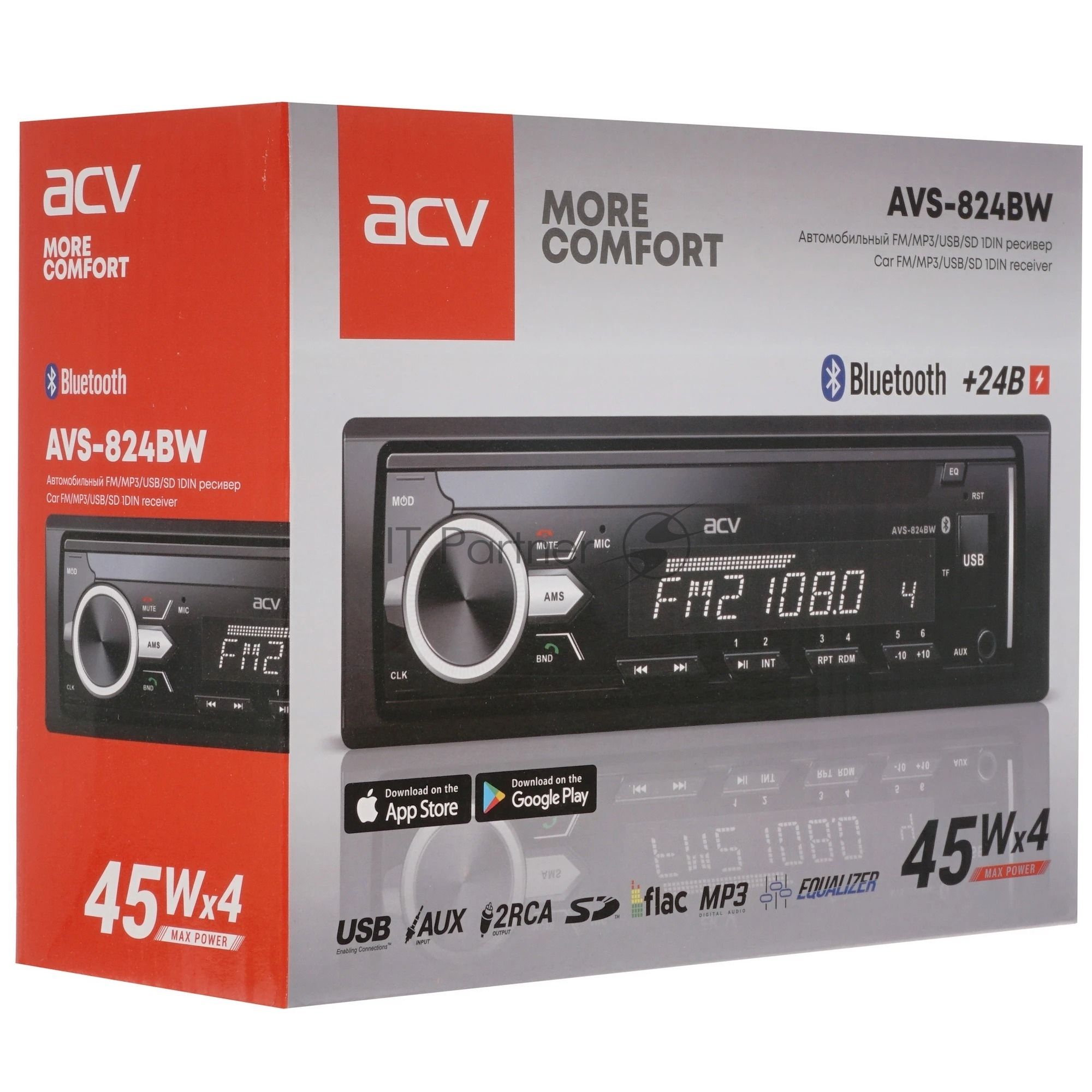 Автомагнитола ACV AVS-824BW, 1 DIN, Bluetooth, USB Type-A, AUX