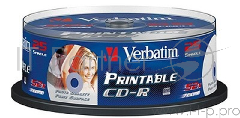 Диск CD-R Verbatim 700Mb 52x Cake Box (25шт) Printable (43439)