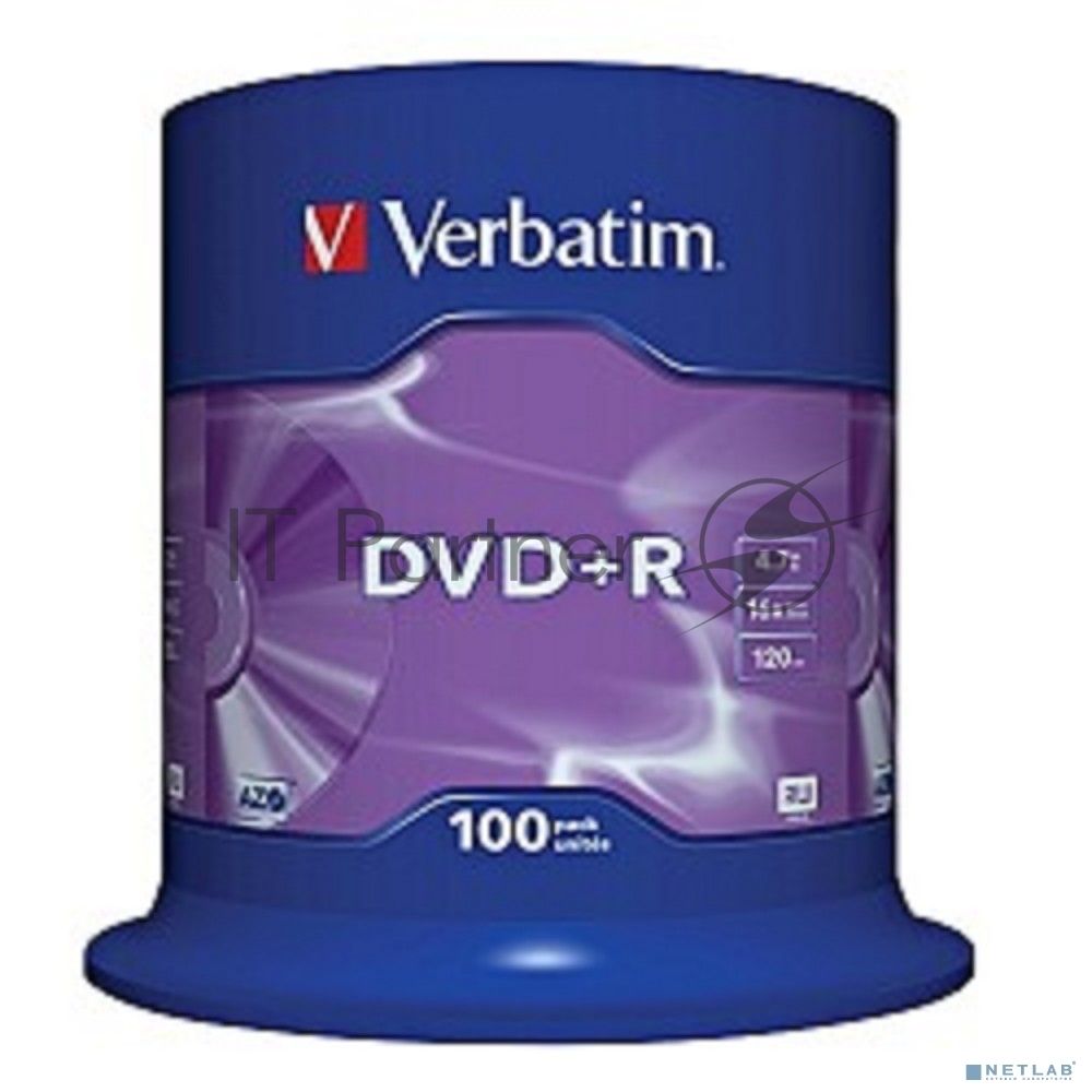 Диск DVD+R Verbatim 4.7Gb 16x Cake Box (100шт) (43551)