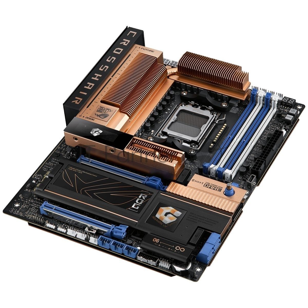 Материнская плата ASUS ROG CROSSHAIR 2006, AM5, AMD X870E, 4xDDR5, 4xSATA 6Gb/s, 5xM.2, 2xPCIe 5.0 x16, 1xHDMI, 1x 10Gb LAN + 1x 5Gb LAN, 2xUSB4 Type-C + 6xUSB 3.2 Gen2 Type-A + 3xUSB 3.2 Gen2 Type-C, 2x3.5 мм, 7.1, ATX