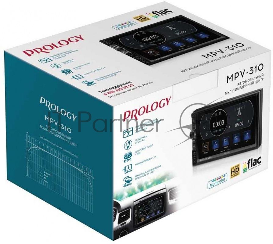 Автомагнитола Prology MPV-310, 2 DIN, 7", Bluetooth, USB Type-A, AUX, пульт ДУ