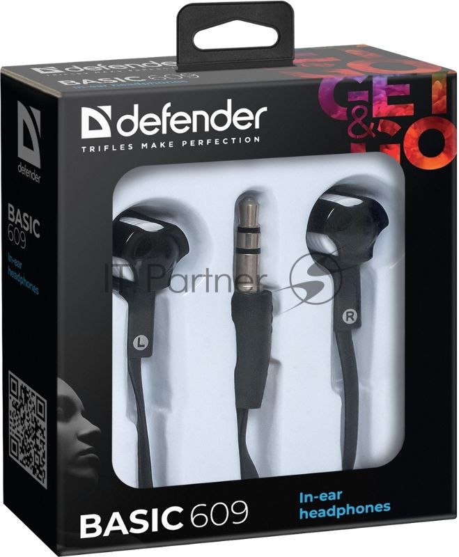 Наушники Defender вставки Basic 609 черный/белый
