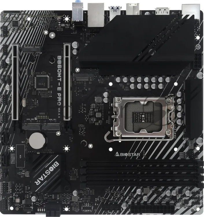 Материнская плата Biostar B860MT-E PRO, LGA1851, Intel B860, 4xDDR5, 4xSATA 6Gb/s, 3xM.2, 1xPCIe 5.0 x16, 1xPCIe 4.0 x16, 1xHDMI, 2xDisplayPort, 1x2.5Gb LAN, 4xUSB 3.2 Gen2, 2xUSB 2.0, 3x3.5 мм, 7.1, microATX
