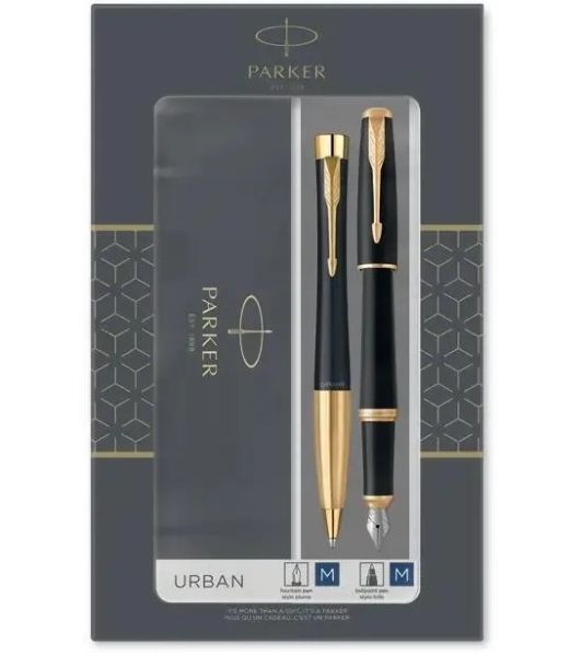 Набор ручек Parker Urban Core FK200 (CW2093381) Muted черный GT сталь нержавеющая, подарочная коробка ручка перьевая, ручка шариковая
