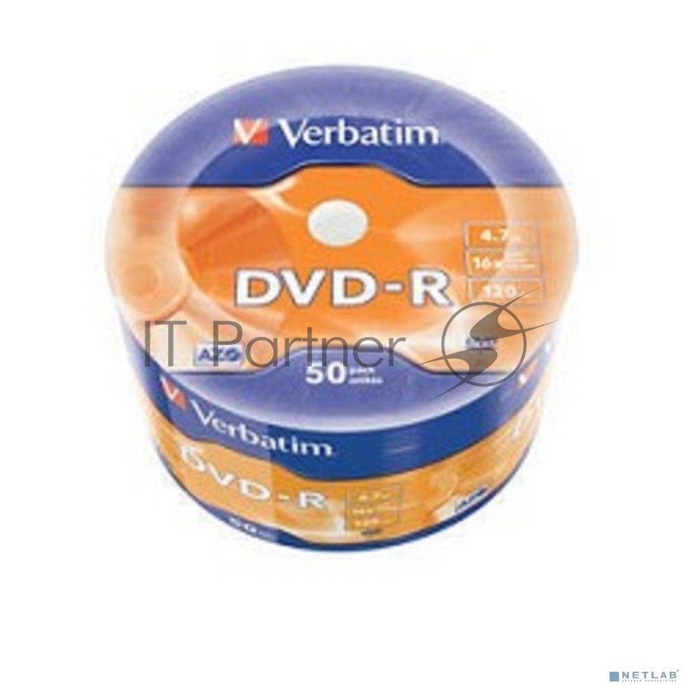 Диск DVD-R Verbatim 4.7Gb 16x Cake Box (50шт) (43788)
