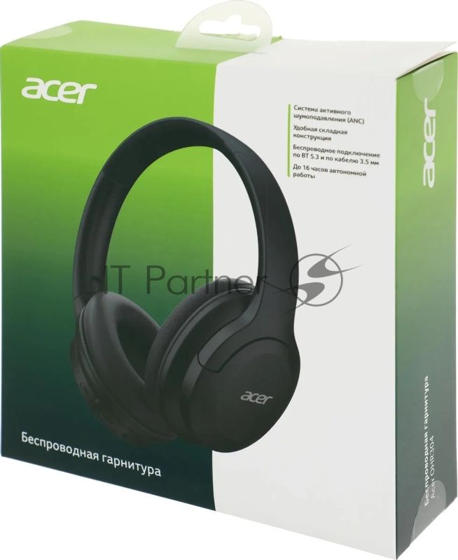 Беспроводные/проводные наушники Acer OHR304 черный, полноформатные, Bluetooth + проводной, активное шумоподавление, до 16 ч